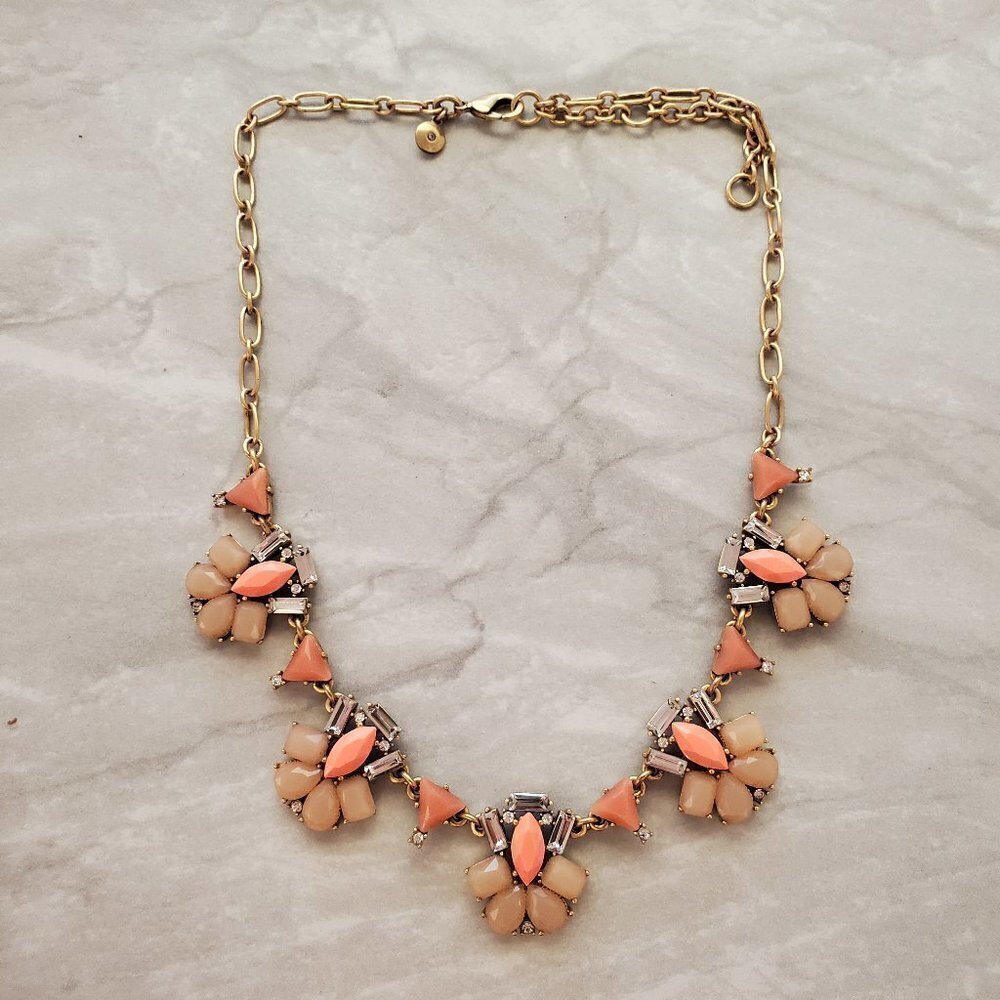✨ J.Crew Orange Touple Rhinestones Crystals Cluster Statement Necklace ✨